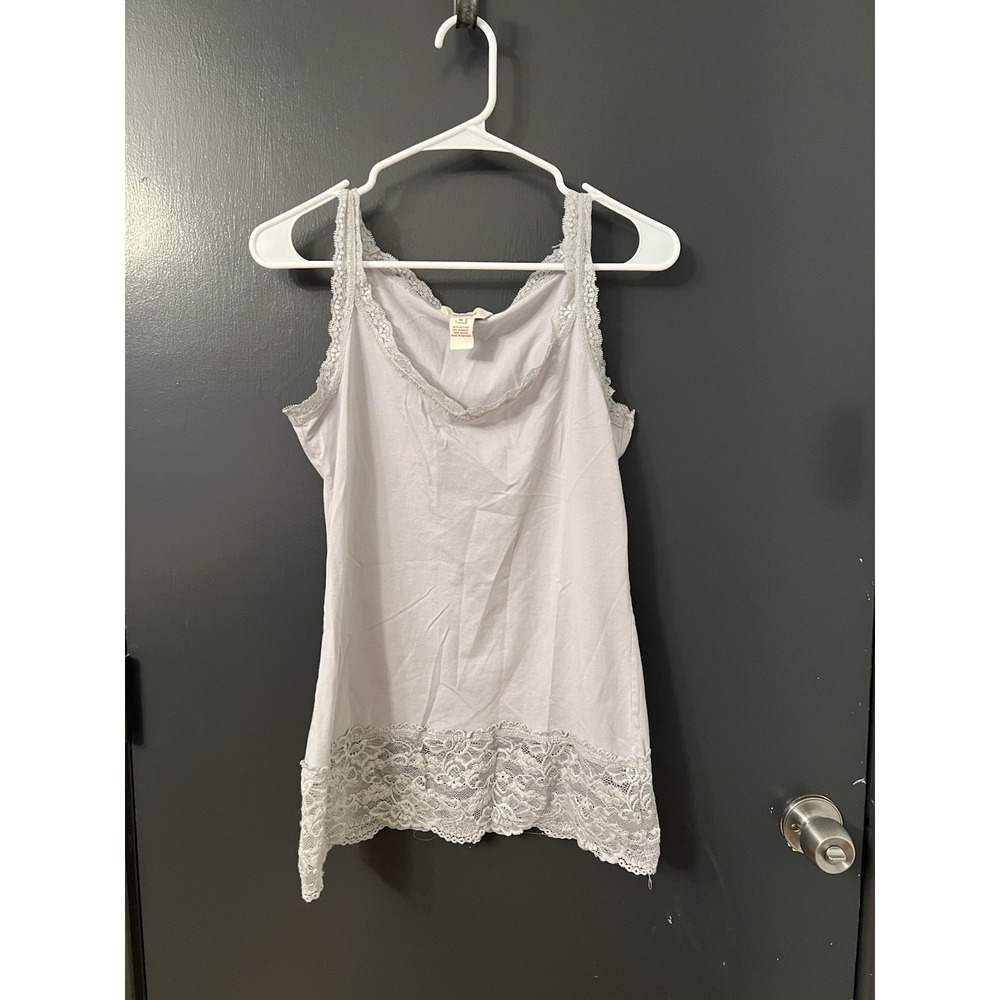 Sundance Gray Lace V-Neck Tank Top Size M Y2K Soft Girl Romantic Layering